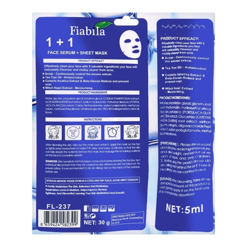 Fiabila Acne + Clear Face Serum + Sheet Mask - Image 2